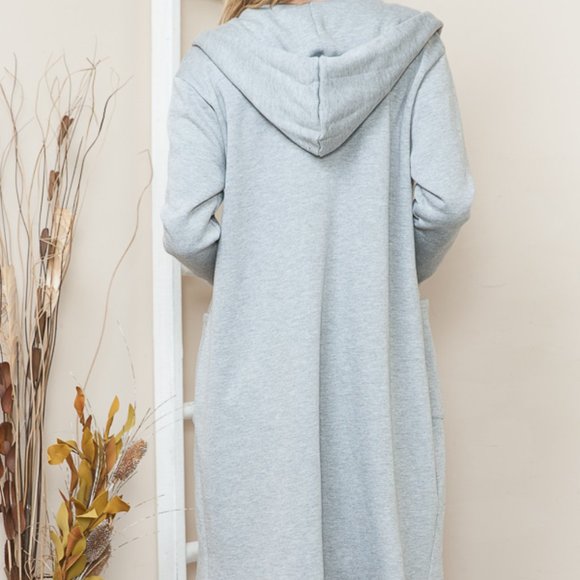 BRUSH HOODED OPEN CARDIGAN WITH SIDE POCKETS - Picture 5 of 5